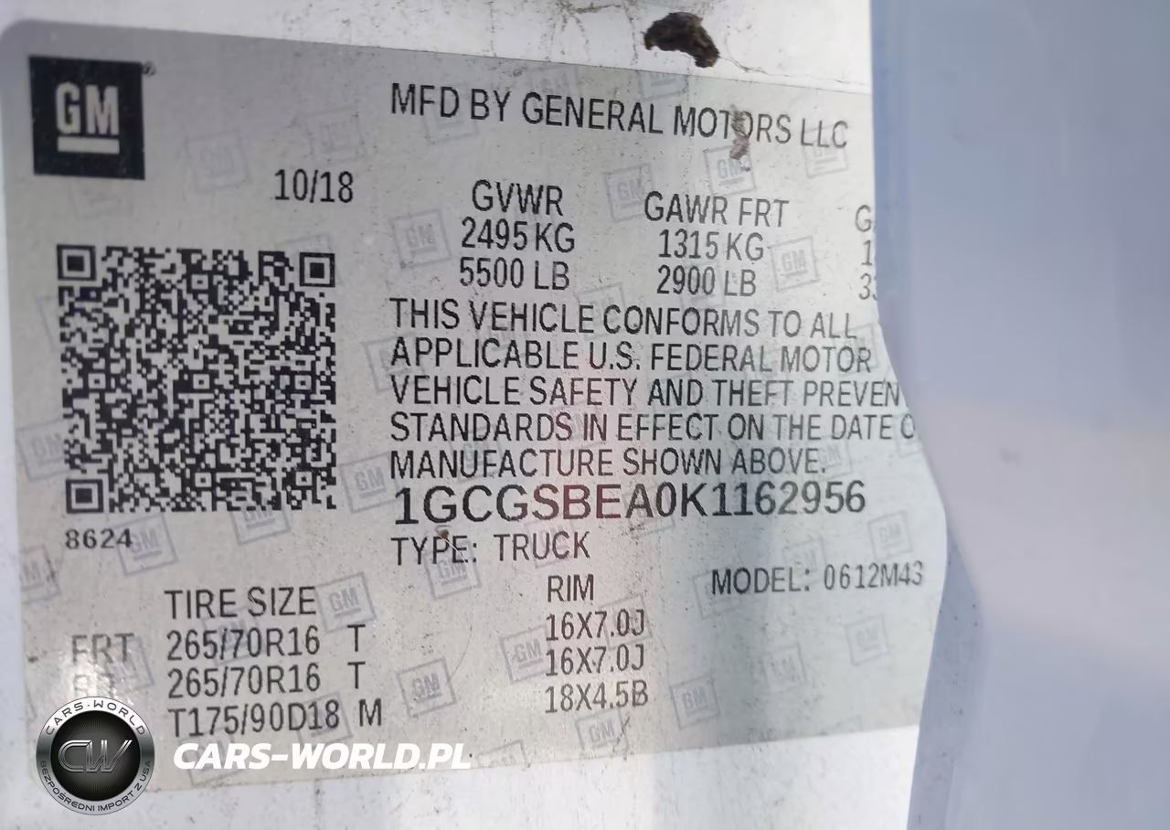 2019 Chevrolet Colorado Wt VIN:1GCGSBEA0K1162956 - 9