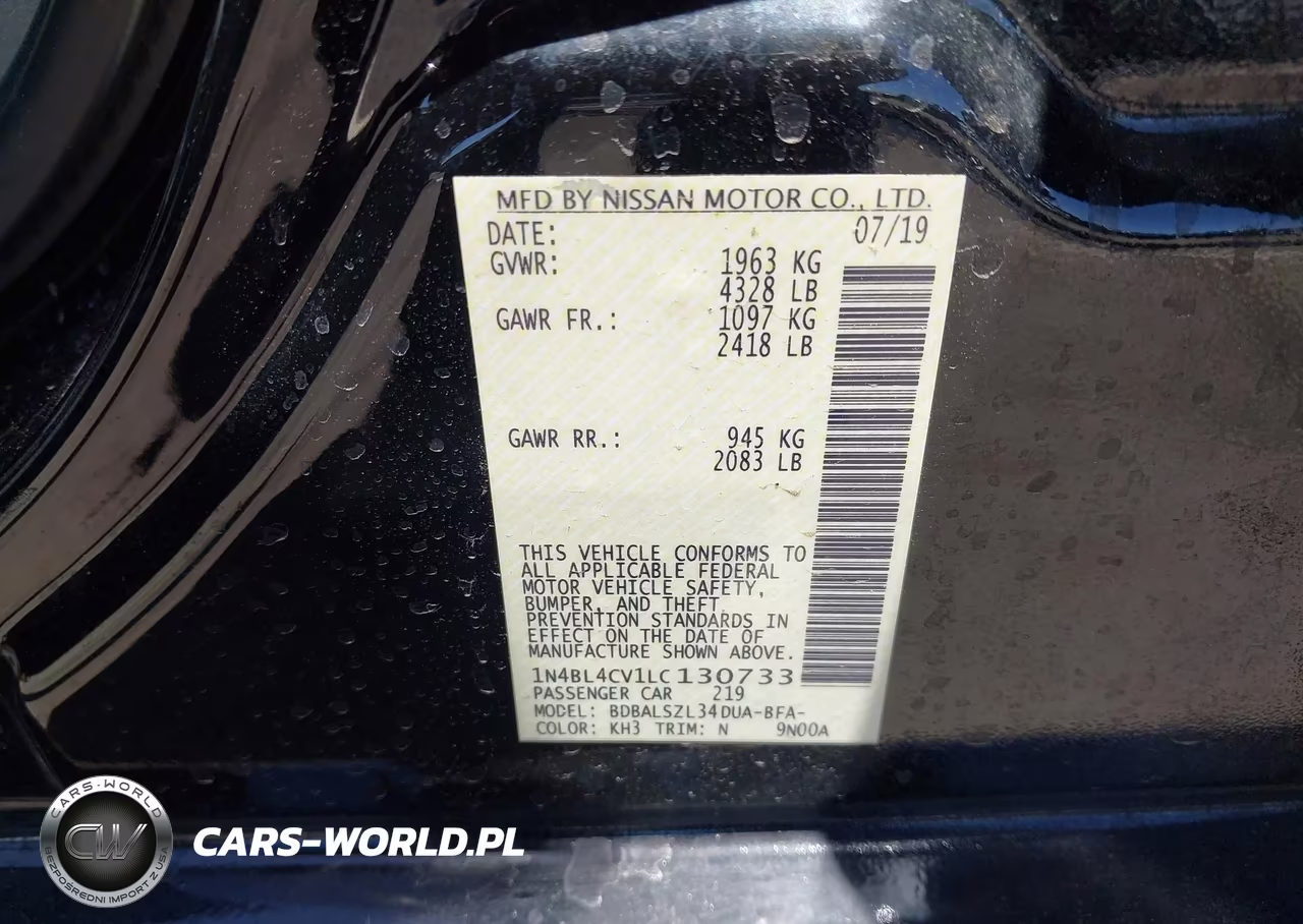 2020 Nissan Altima Sr Fwd VIN:1N4BL4CV1LC130733 - 9