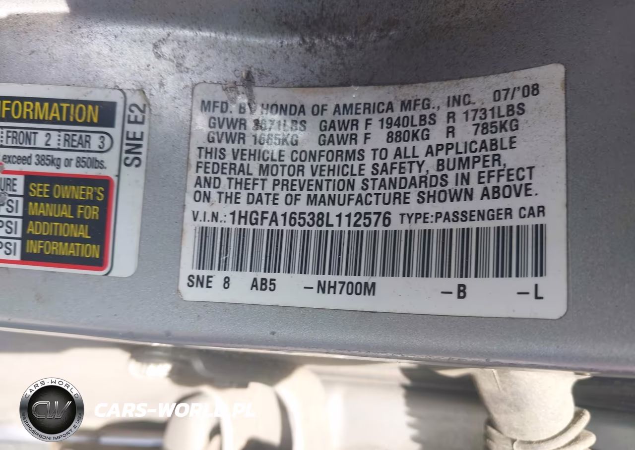2008 Honda Civic Lx VIN:1HGFA16538L112576 - 9