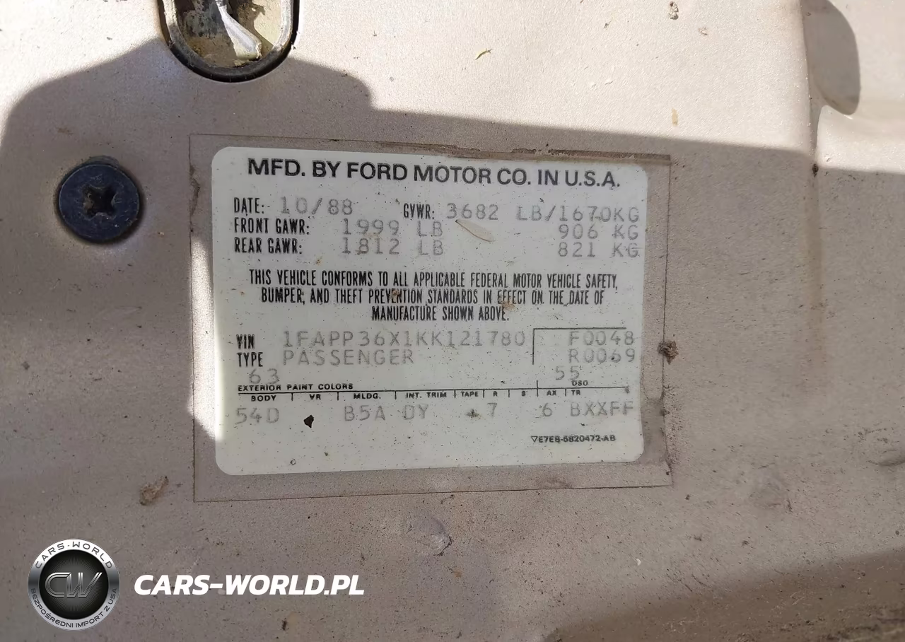 1989 Ford Tempo Gl VIN:1FAPP36X1KK121780 - 9