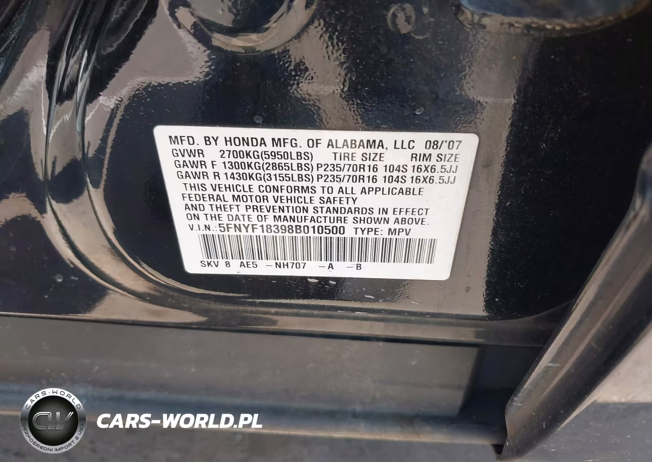 2008 Honda Pilot Se VIN:5FNYF18398B010500 - 9