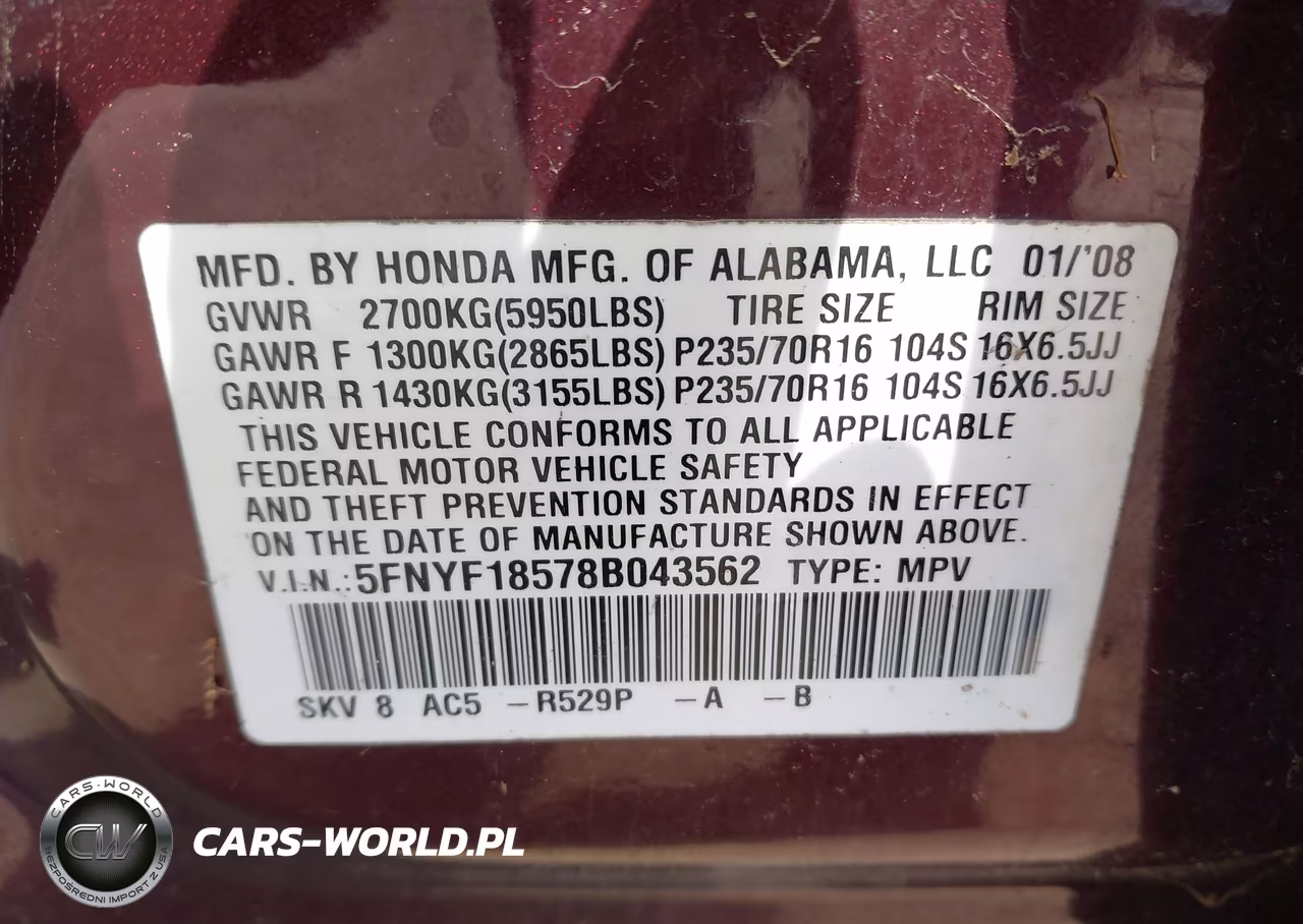 2008 Honda Pilot Ex-L VIN:5FNYF18578B043562 - 9