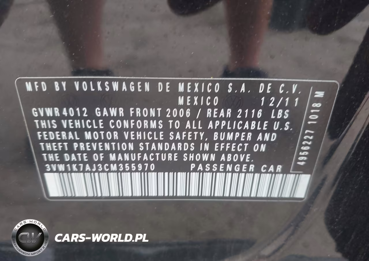 2012 Volkswagen Jetta 2.0L S VIN:3VW1K7AJ3CM355970 - 9