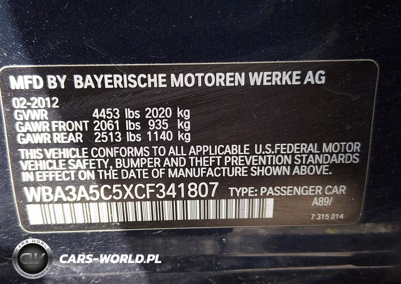 2012 BMW 328I VIN:WBA3A5C5XCF341807 - 9