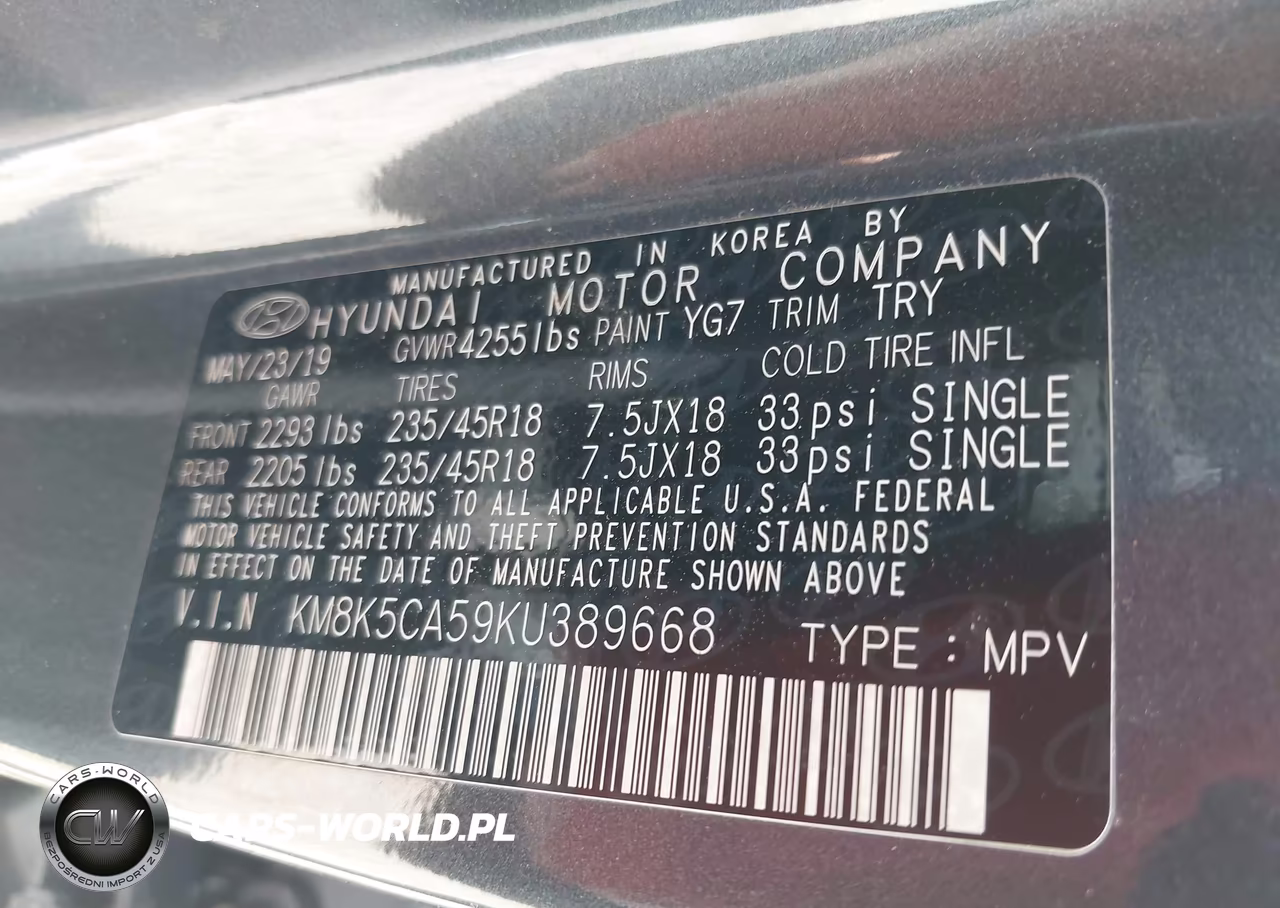 2019 Hyundai Kona Ultimate VIN:KM8K5CA59KU389668 - 9