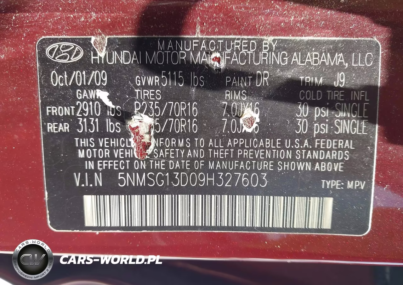 2009 Hyundai Santa Fe Gls VIN:5NMSG13D09H327603 - 9
