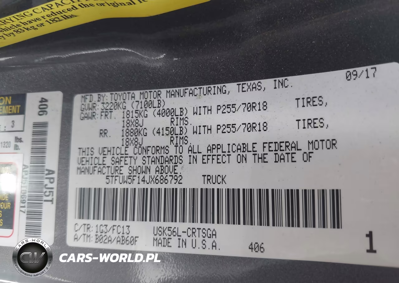 2018 Toyota Tundra Sr5 5.7L V8 VIN:5TFUW5F14JX686792 - 9