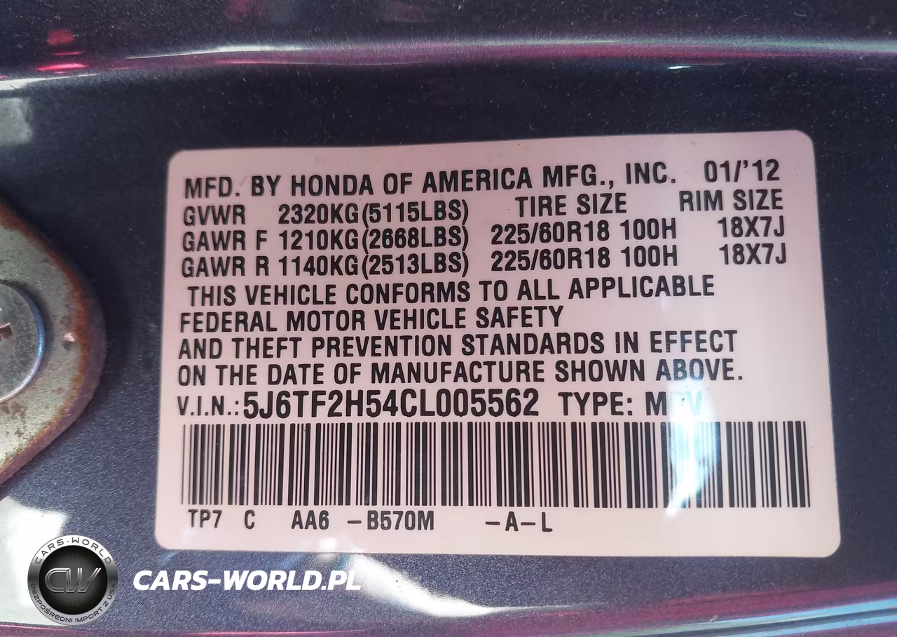 2012 Honda Crosstour Ex-L VIN:5J6TF2H54CL005562 - 9