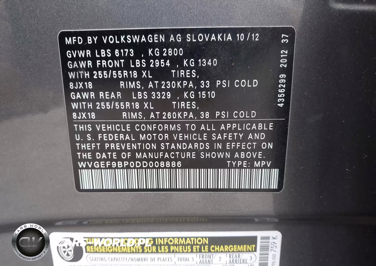 2013 Volkswagen Touareg Vr6 Sport VIN:WVGEF9BP0DD008886 - 9
