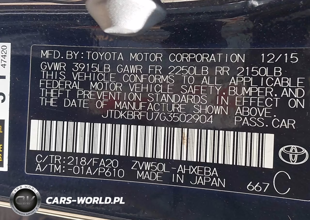2016 Toyota Prius Two VIN:JTDKBRFU7G3502904 - 9