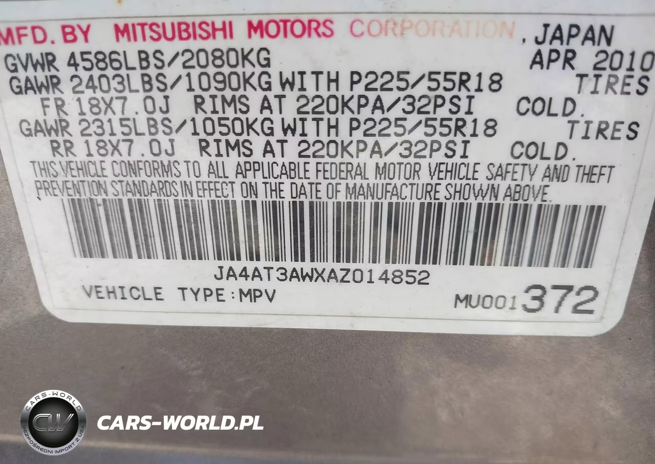 2010 Mitsubishi Outlander Se VIN:JA4AT3AWXAZ014852 - 9