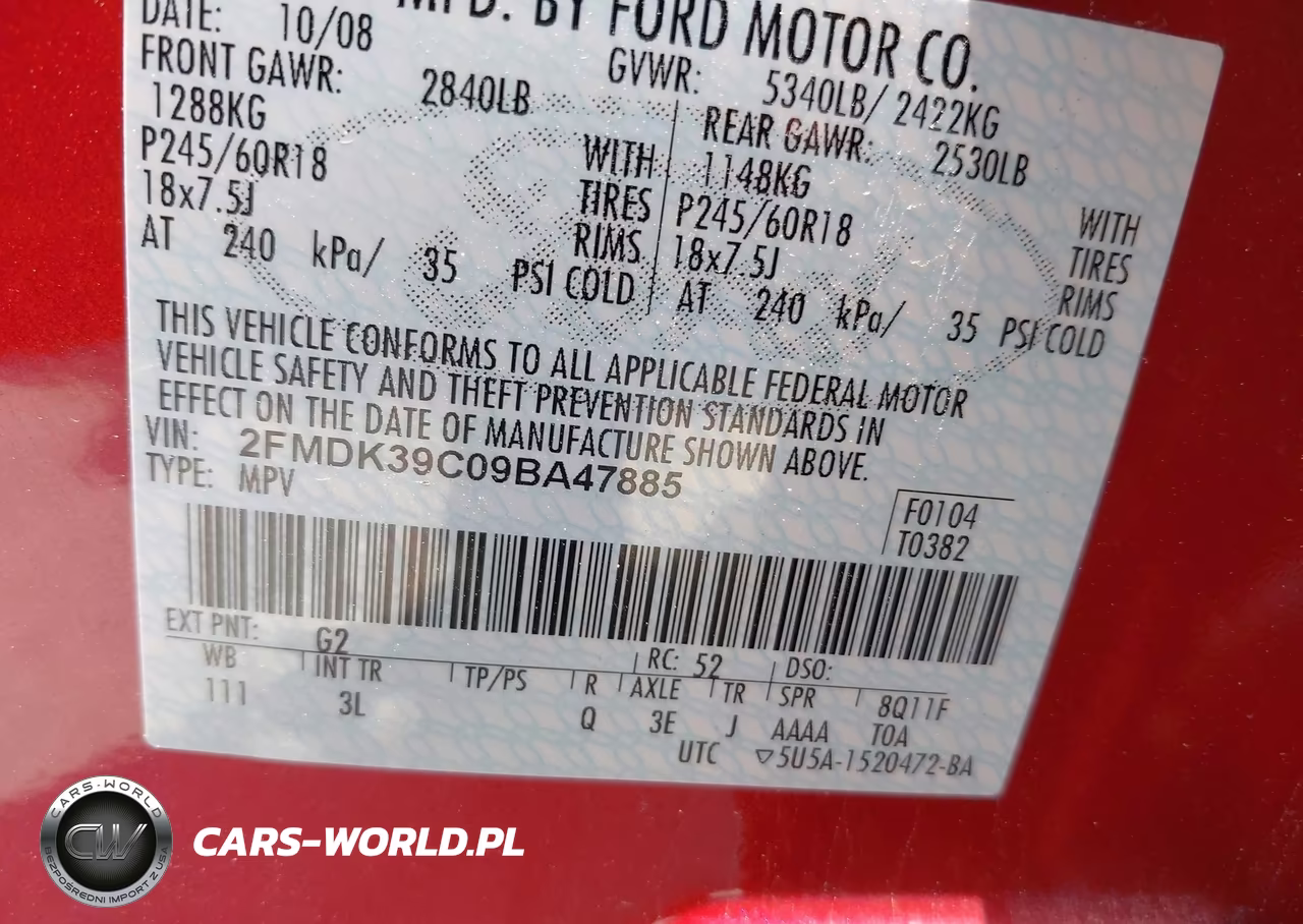 2009 Ford Edge Limited VIN:2FMDK39C09BA47885 - 9