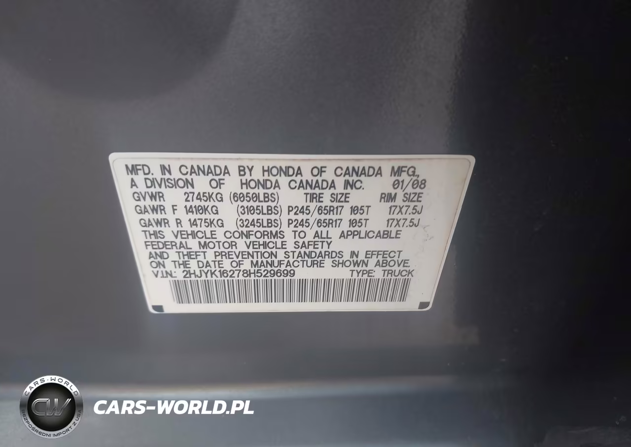 2008 Honda Ridgeline Rt VIN:2HJYK16278H529699 - 9