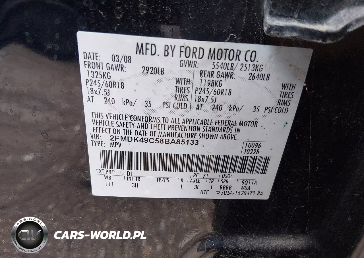 2008 Ford Edge Limited VIN:2FMDK49C58BA85133 - 9