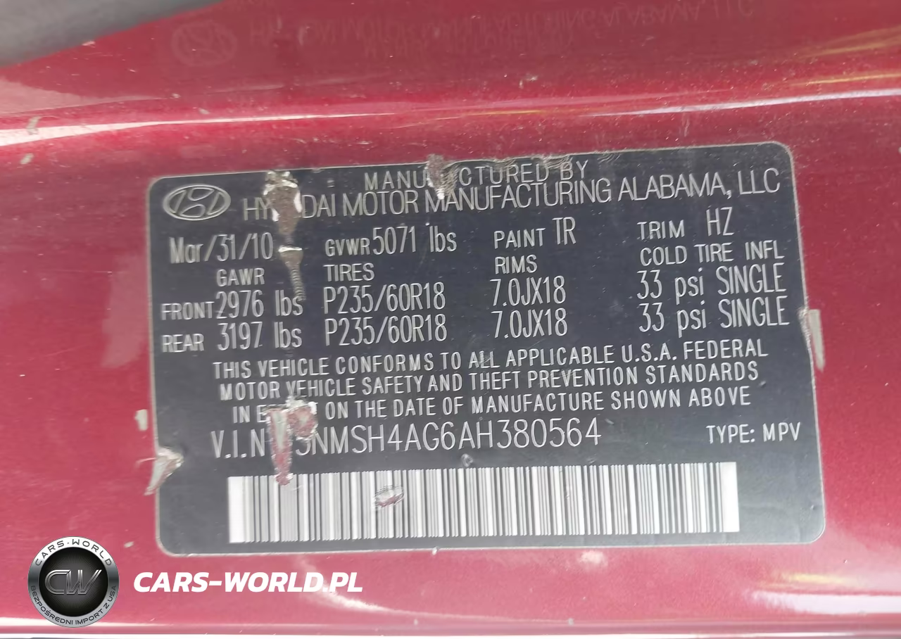 2010 Hyundai Santa Fe Se VIN:5NMSH4AG6AH380564 - 9