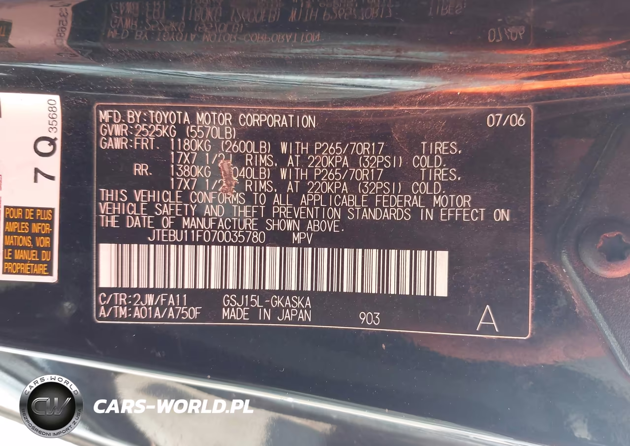 2007 Toyota Fj Cruiser VIN:JTEBU11F070035780 - 9