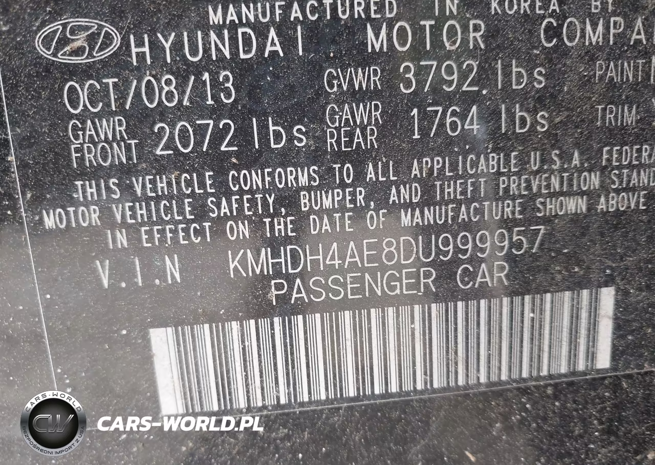 2013 Hyundai Elantra Gls VIN:KMHDH4AE8DU999957 - 9