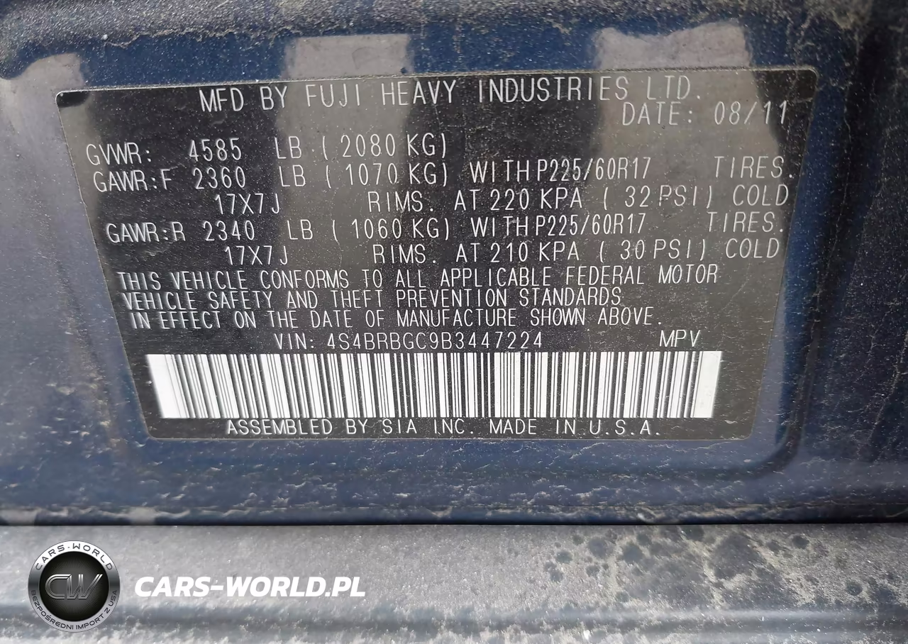 2011 Subaru Outback 2.5I Premium VIN:4S4BRBGC9B3447224 - 9
