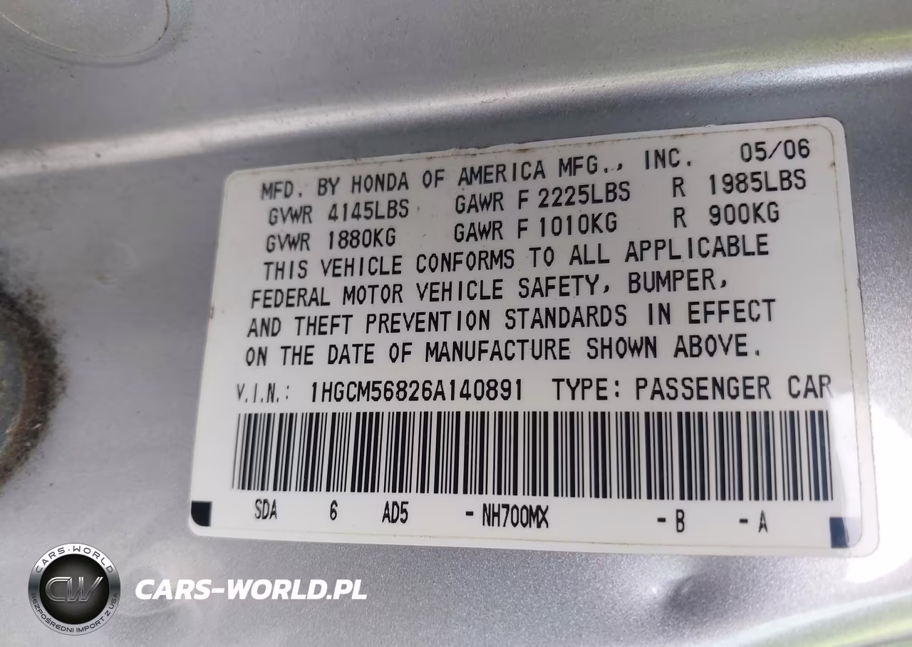 2006 Honda Accord 2.4 Ex VIN:1HGCM56826A140891 - 9