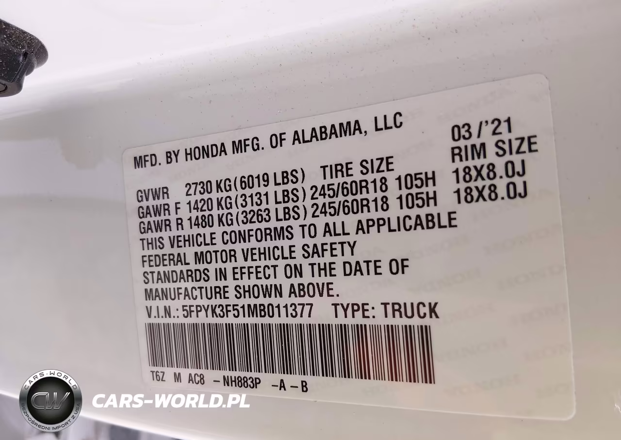 2021 Honda Ridgeline Awd Rtl VIN:5FPYK3F51MB011377 - 9