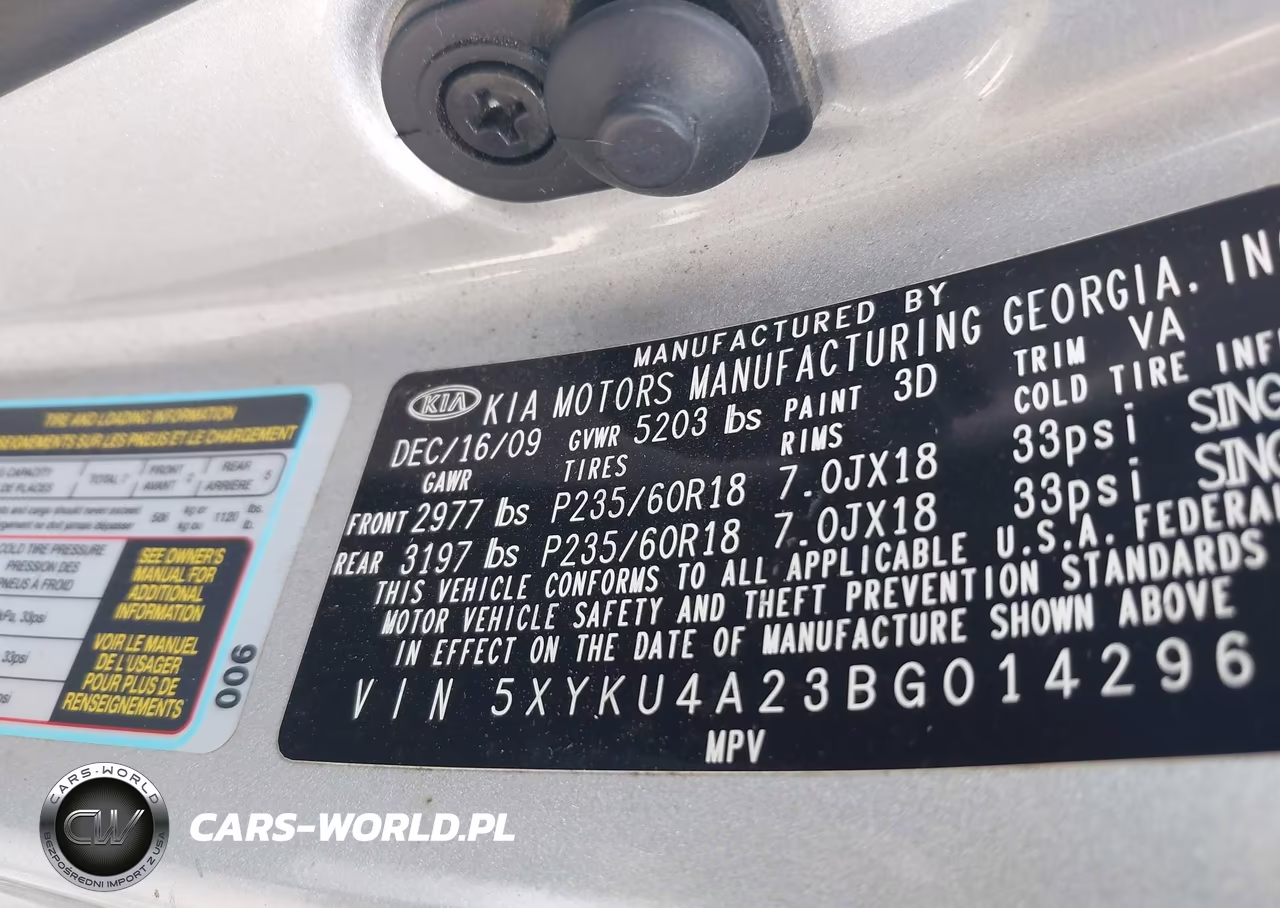 2011 Kia Sorento Ex V6 VIN:5XYKU4A23BG014296 - 9