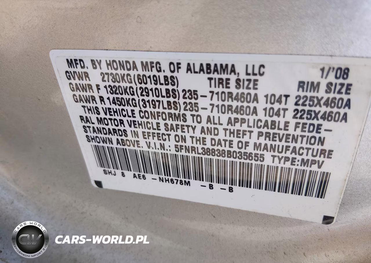 2008 Honda Odyssey Touring VIN:5FNRL38838B035655 - 9