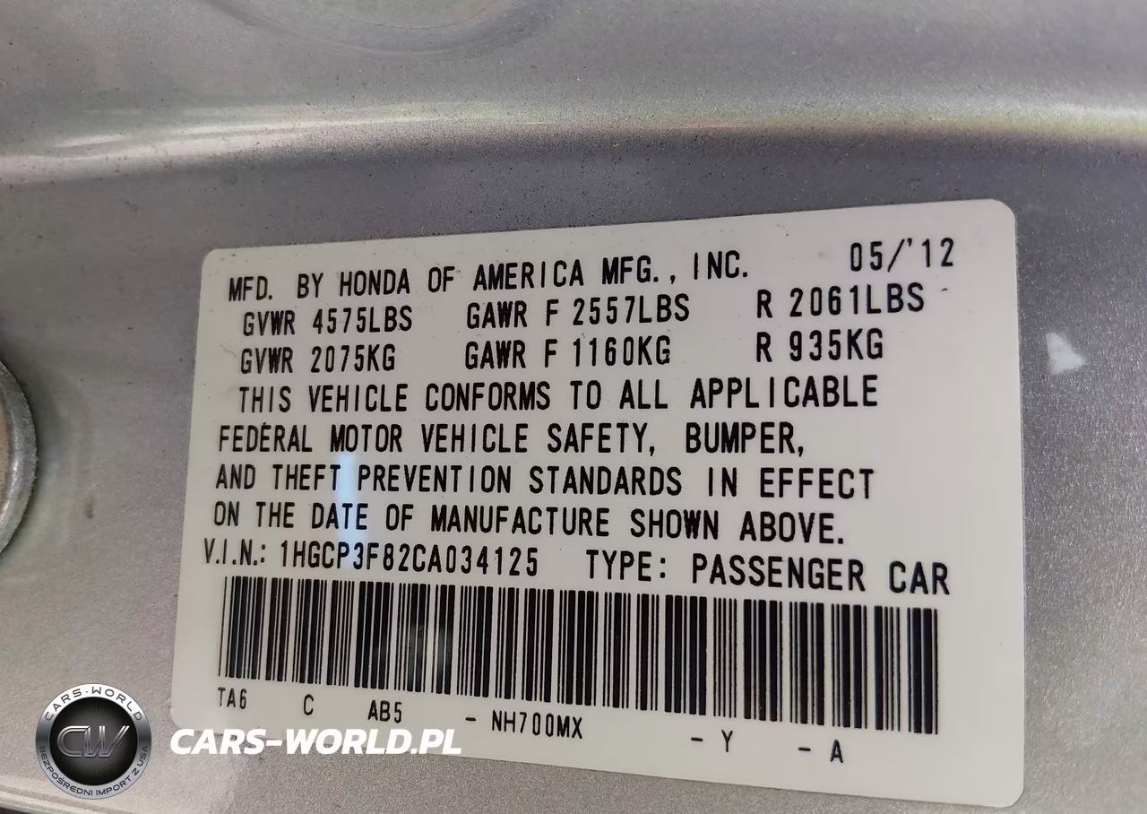 2012 Honda Accord 3.5 Ex-L VIN:1HGCP3F82CA034125 - 9