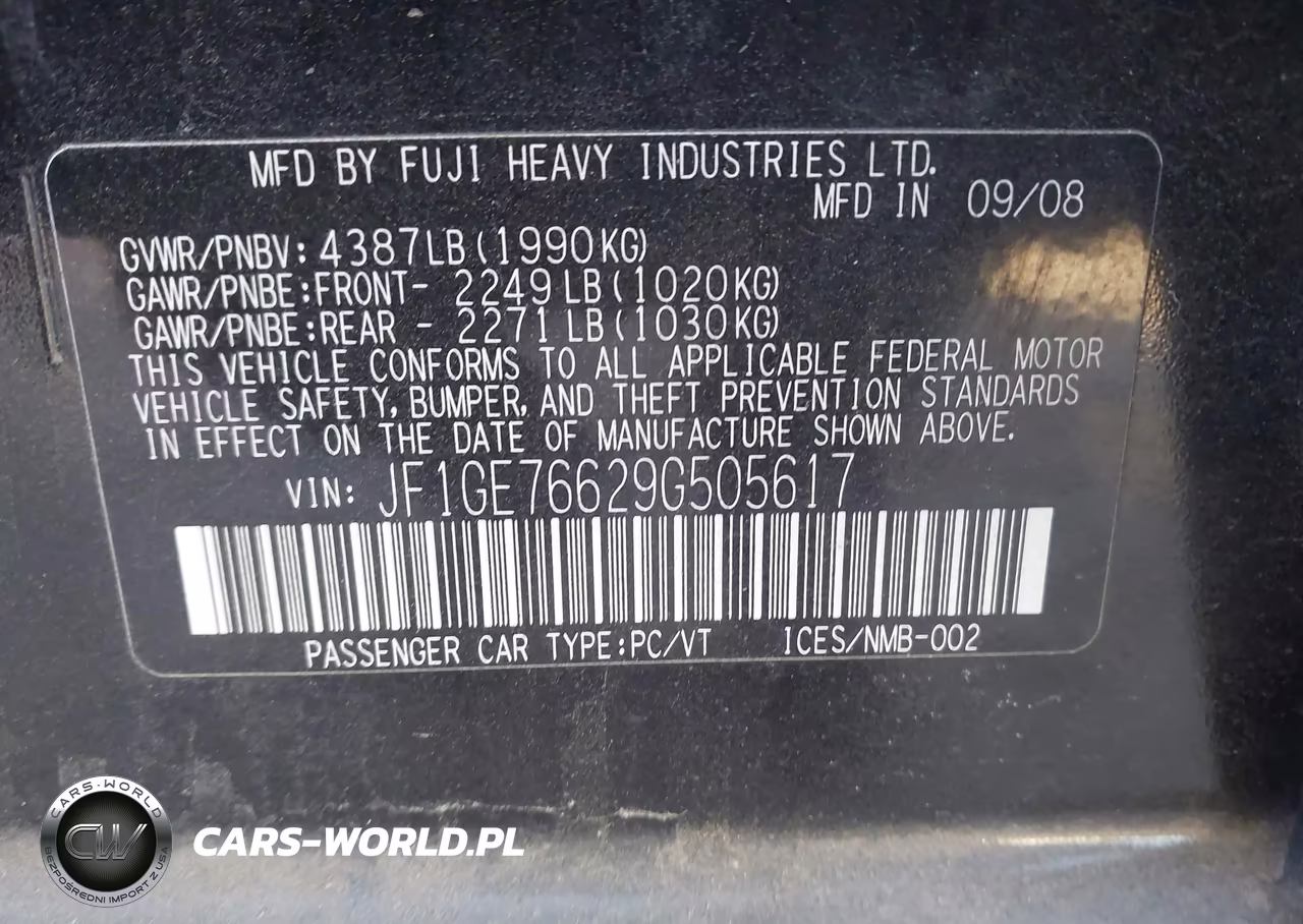 2009 Subaru Impreza Wrx VIN:JF1GE76629G505617 - 9