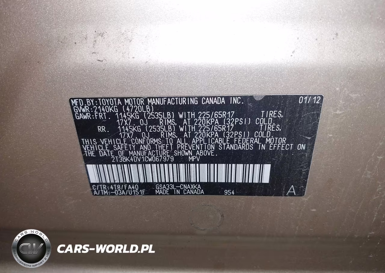 2012 Toyota Rav4 Base V6 VIN:2T3BK4DV1CW067979 - 9