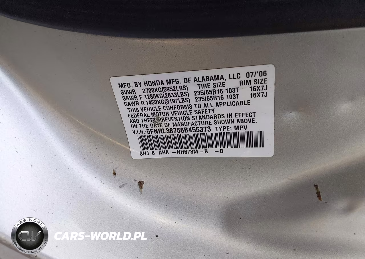 2006 Honda Odyssey Ex-L VIN:5FNRL38756B455373 - 9