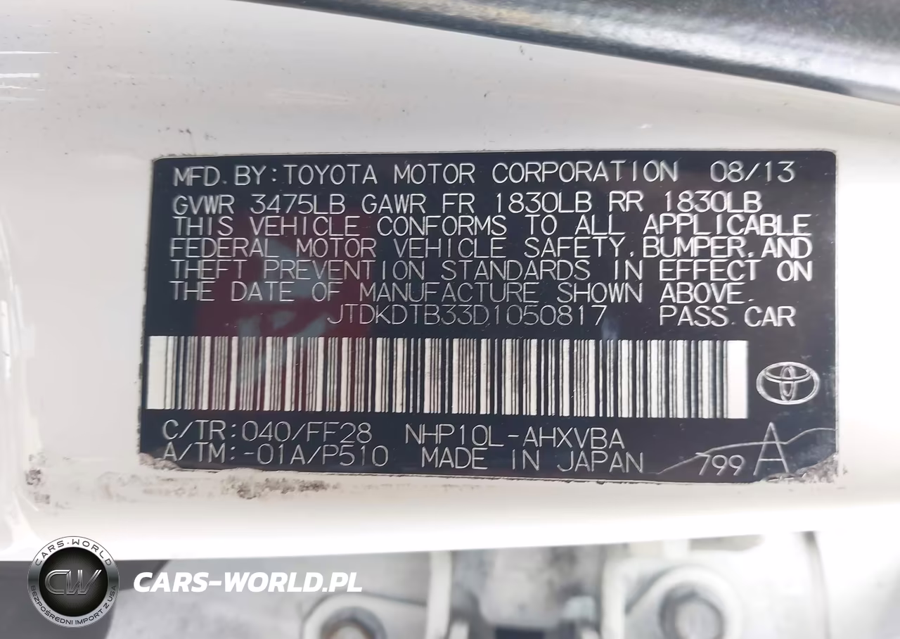 2013 Toyota Prius C Two VIN:JTDKDTB33D1050817 - 9