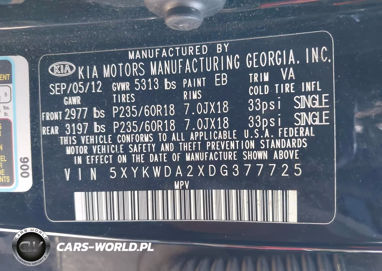 2013 Kia Sorento Sx V6 VIN:5XYKWDA2XDG377725 - 9