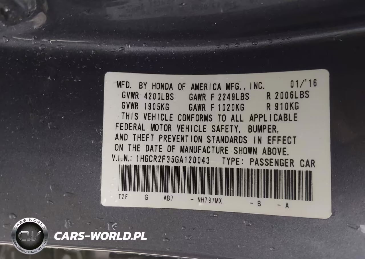 2016 Honda Accord Lx VIN:1HGCR2F35GA120043 - 9