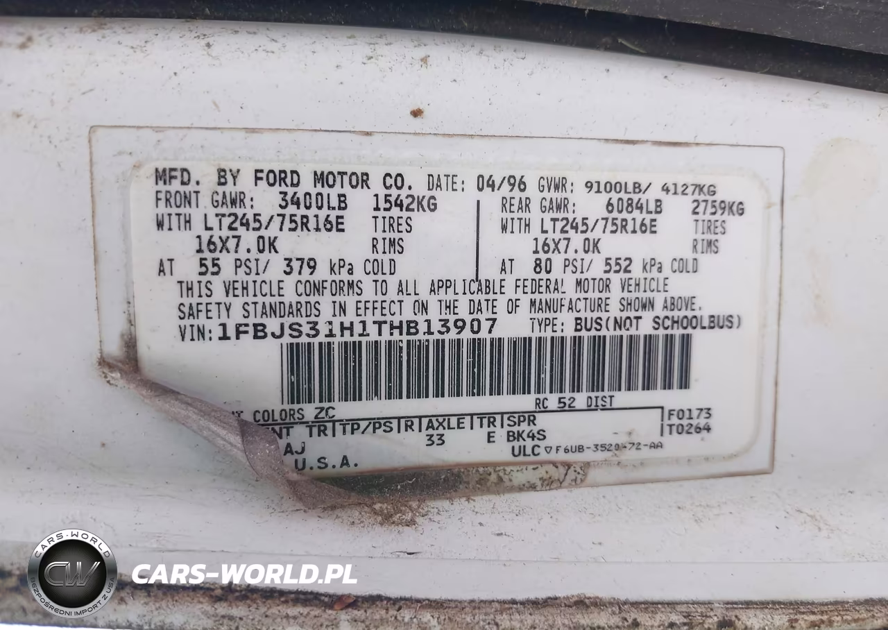 1996 Ford Econoline E350 Super Duty VIN:1FBJS31H1THB13907 - 9