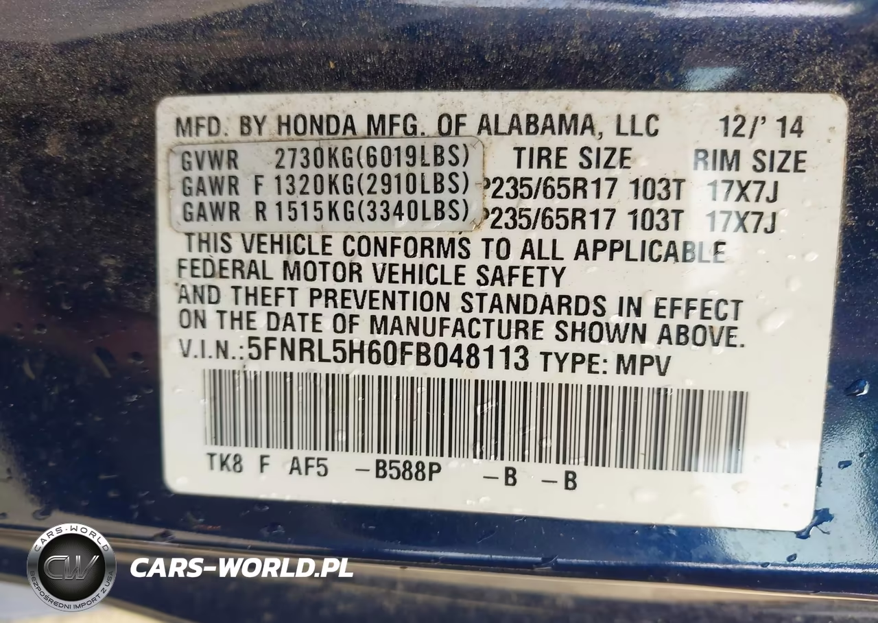2015 Honda Odyssey Ex-L VIN:5FNRL5H60FB048113 - 9
