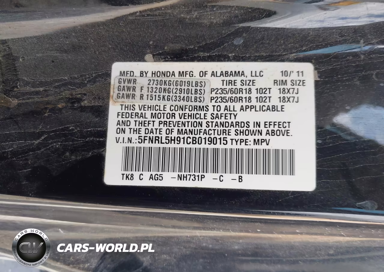 2012 Honda Odyssey Touring-Touring Elite VIN:5FNRL5H91CB019015 - 9