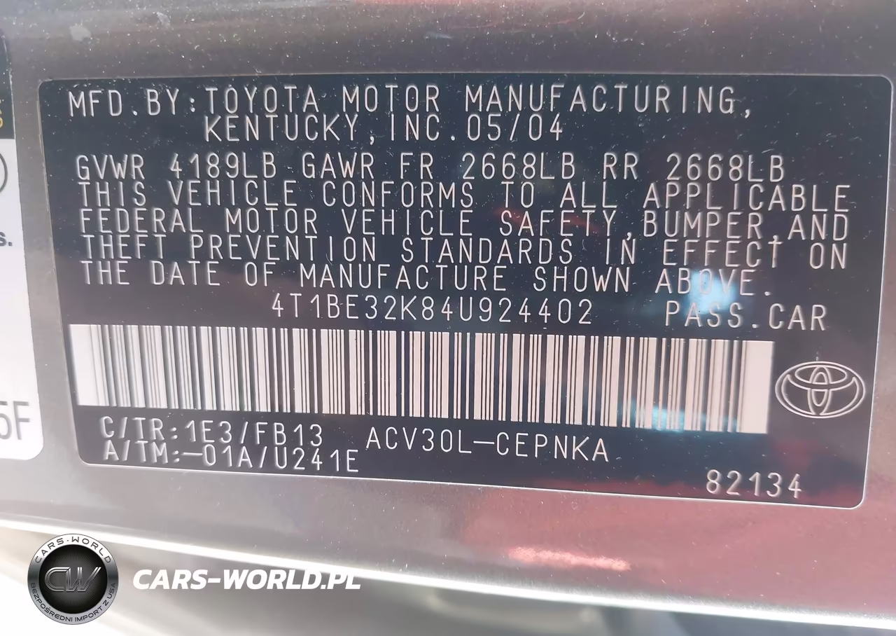 2004 Toyota Camry Le VIN:4T1BE32K84U924402 - 9