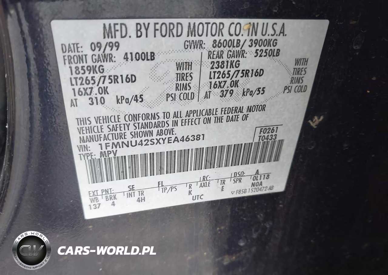 2000 Ford Excursion Limited VIN:1FMNU42SXYEA46381 - 9