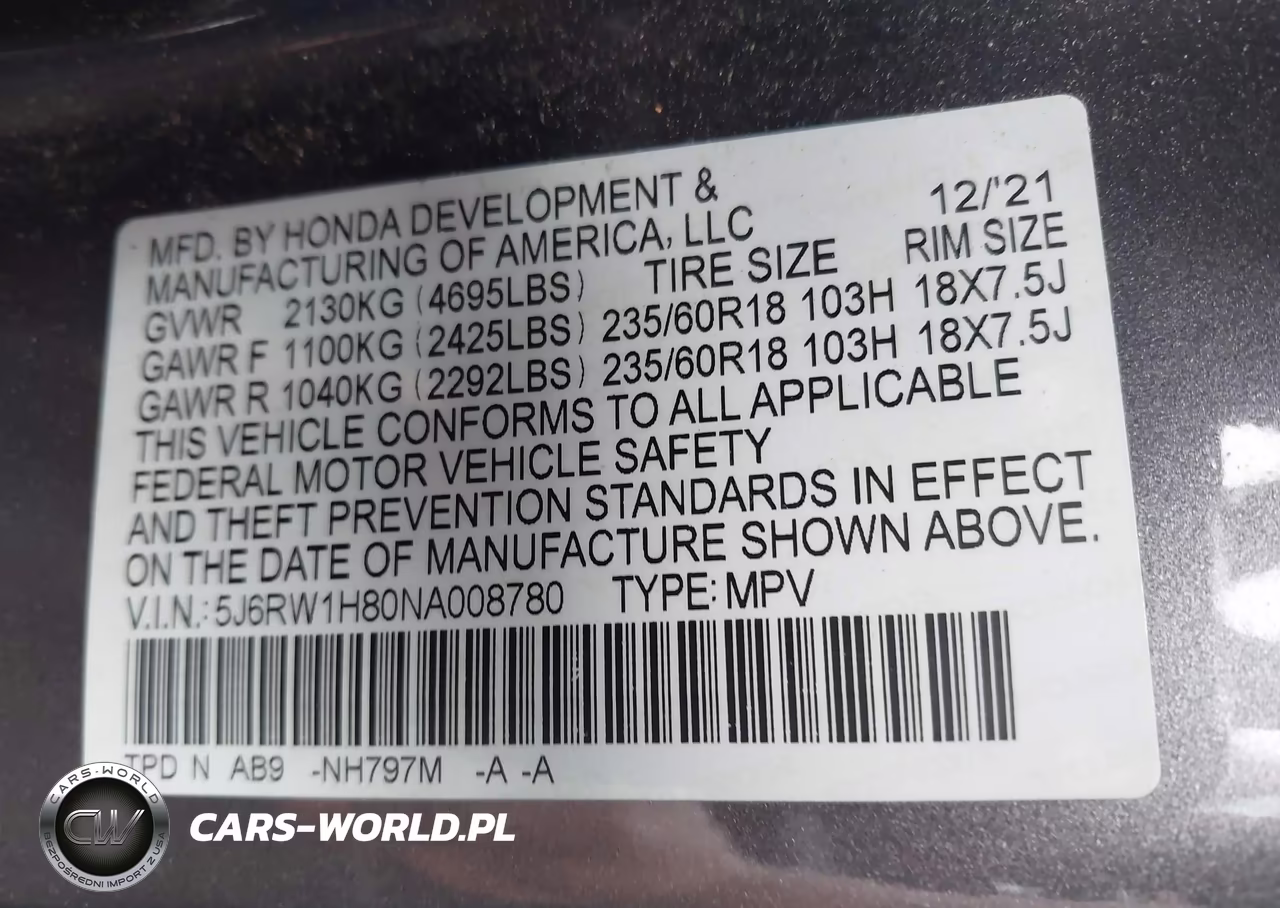2022 Honda Cr-V 2Wd Ex-L VIN:5J6RW1H80NA008780 - 9