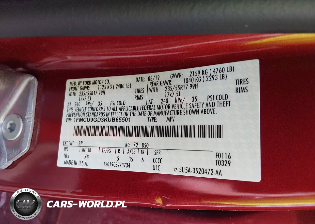2019 Ford Escape Se VIN:1FMCU9GD3KUB65501 - 9