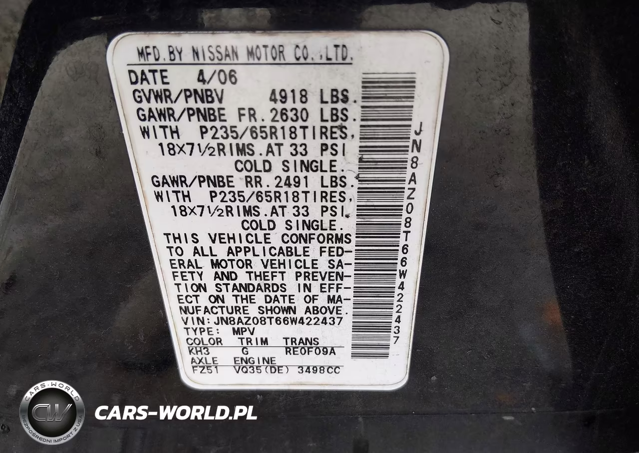 2006 Nissan Murano S VIN:JN8AZ08T66W422437 - 8