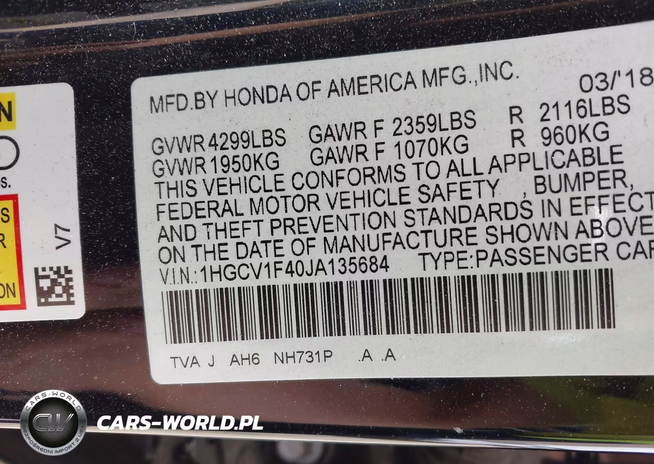 2018 Honda Accord Ex VIN:1HGCV1F40JA135684 - 9
