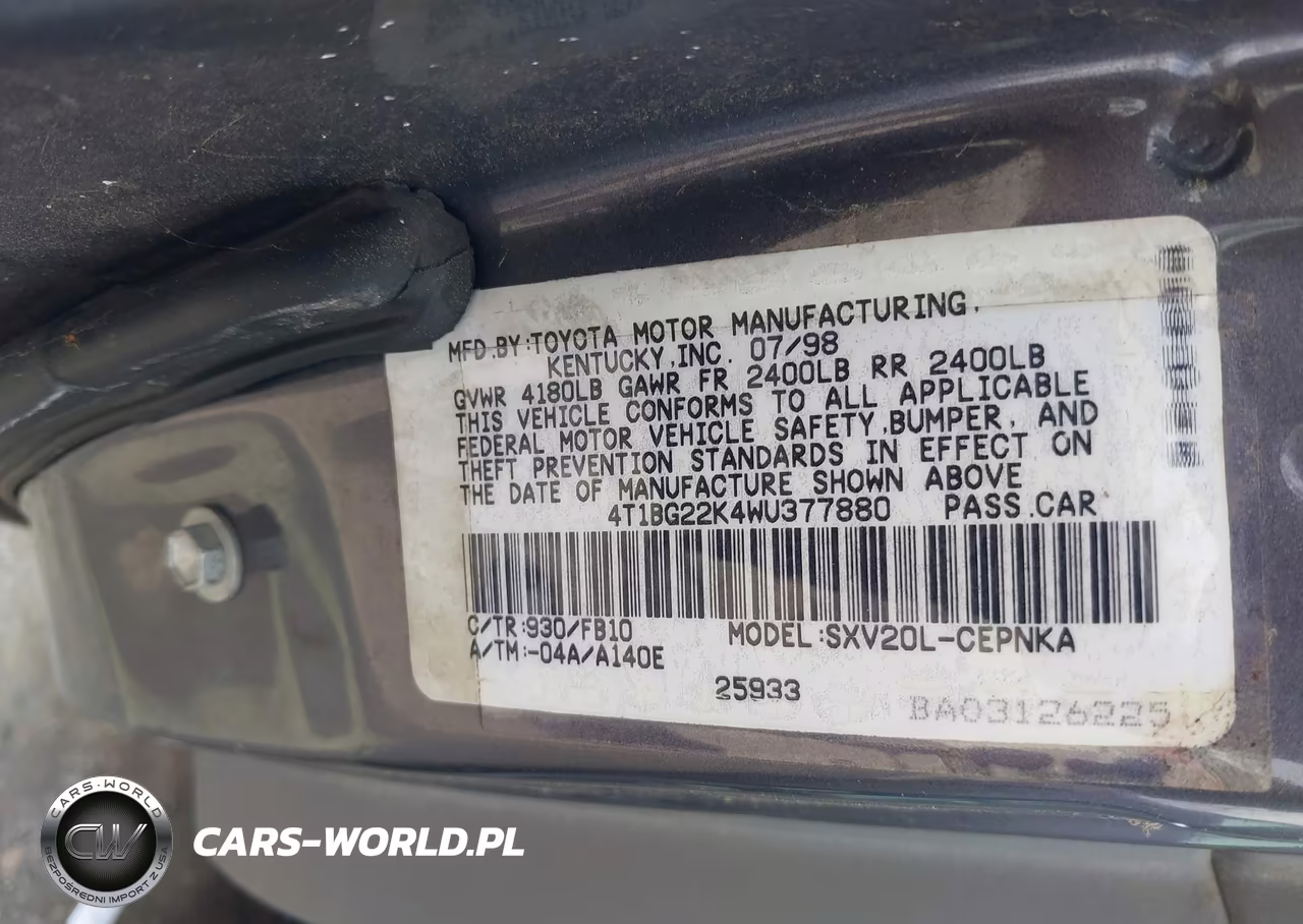 1998 Toyota Camry Le VIN:4T1BG22K4WU377880 - 9