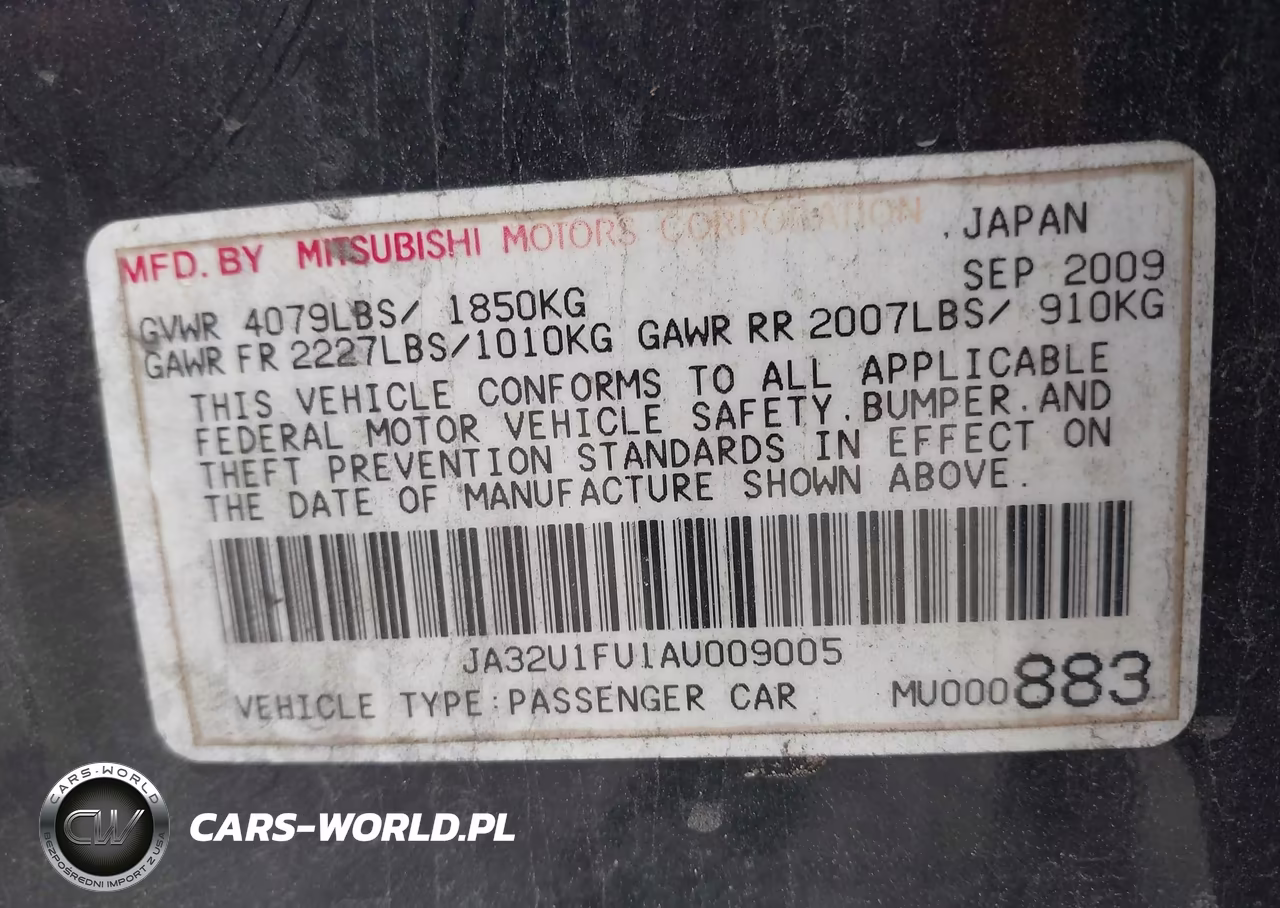 2010 Mitsubishi Lancer De VIN:JA32U1FU1AU009005 - 9