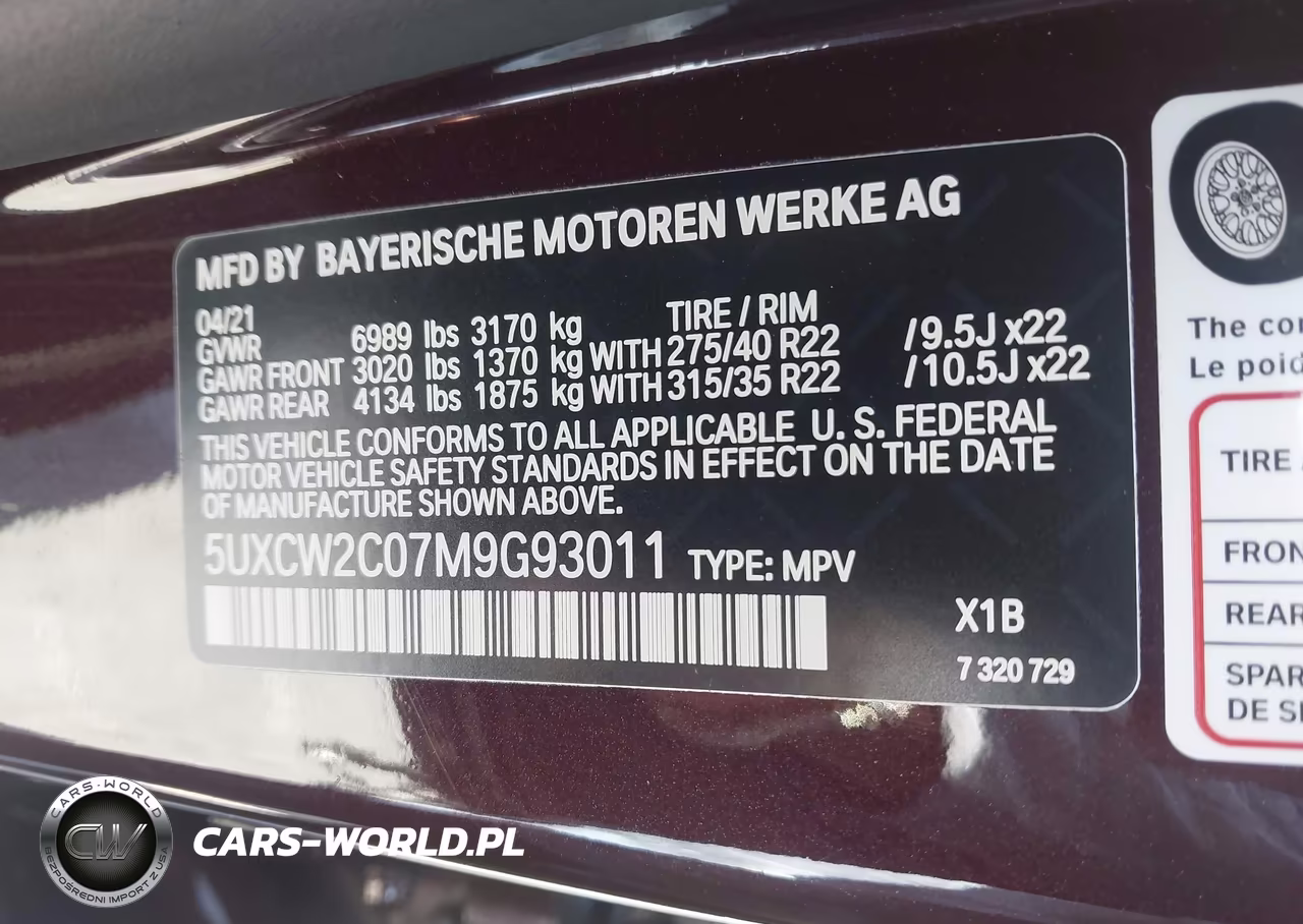 2021 BMW X7 xDrive40I VIN:5UXCW2C07M9G93011 - 9