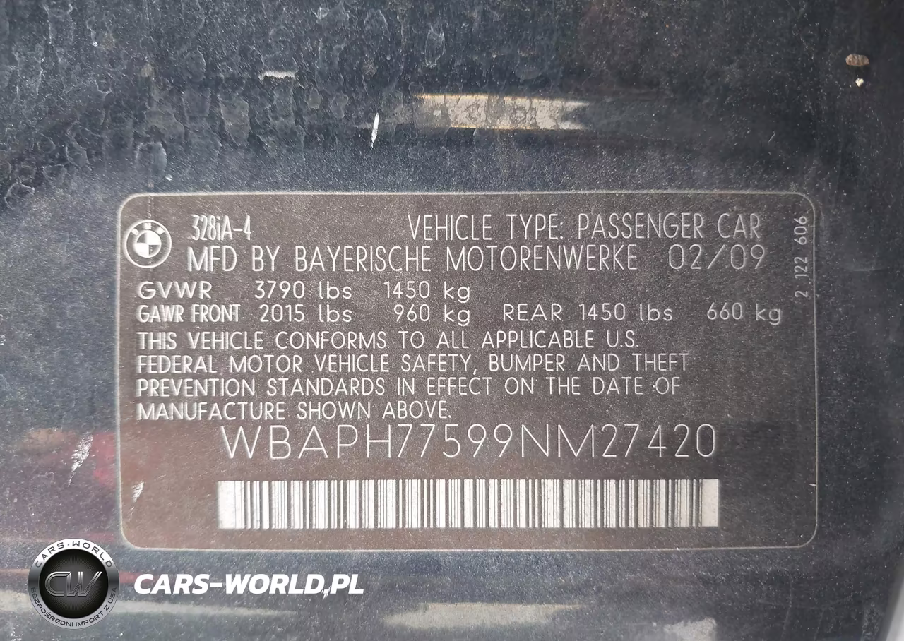 2009 BMW 328I VIN:WBAPH77599NM27420 - 9