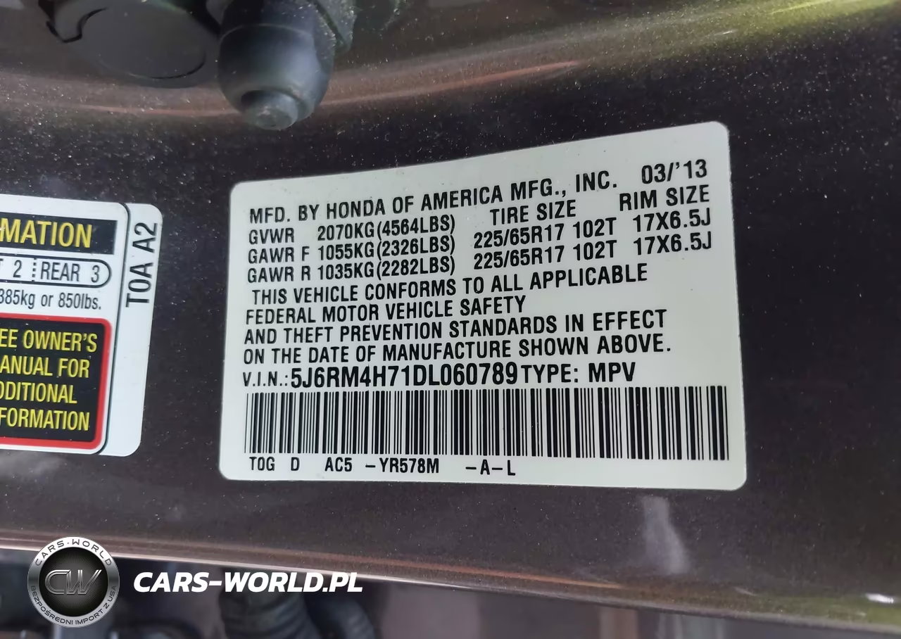 2013 Honda Cr-V Ex-L VIN:5J6RM4H71DL060789 - 9