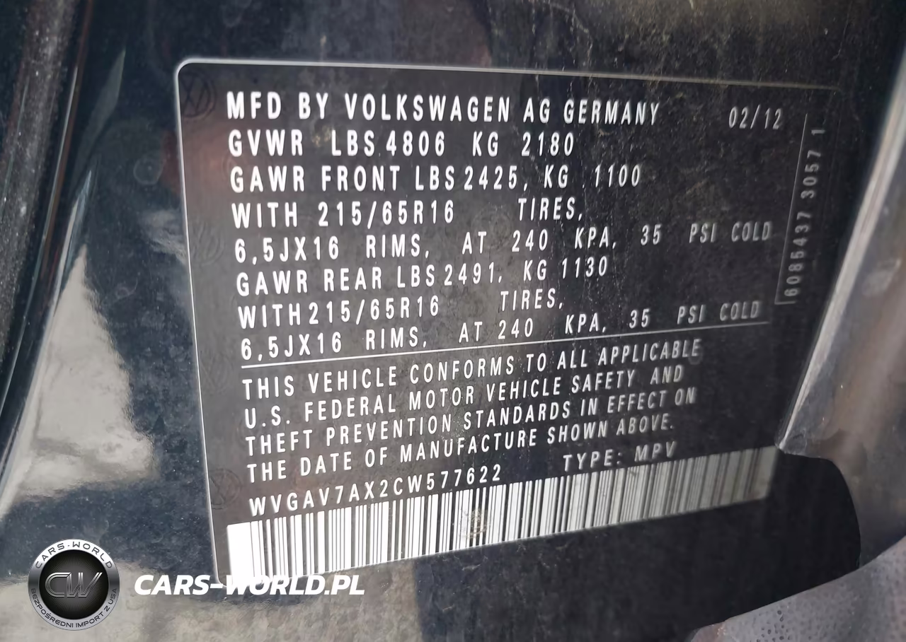 2012 Volkswagen Tiguan Le VIN:WVGAV7AX2CW577622 - 9