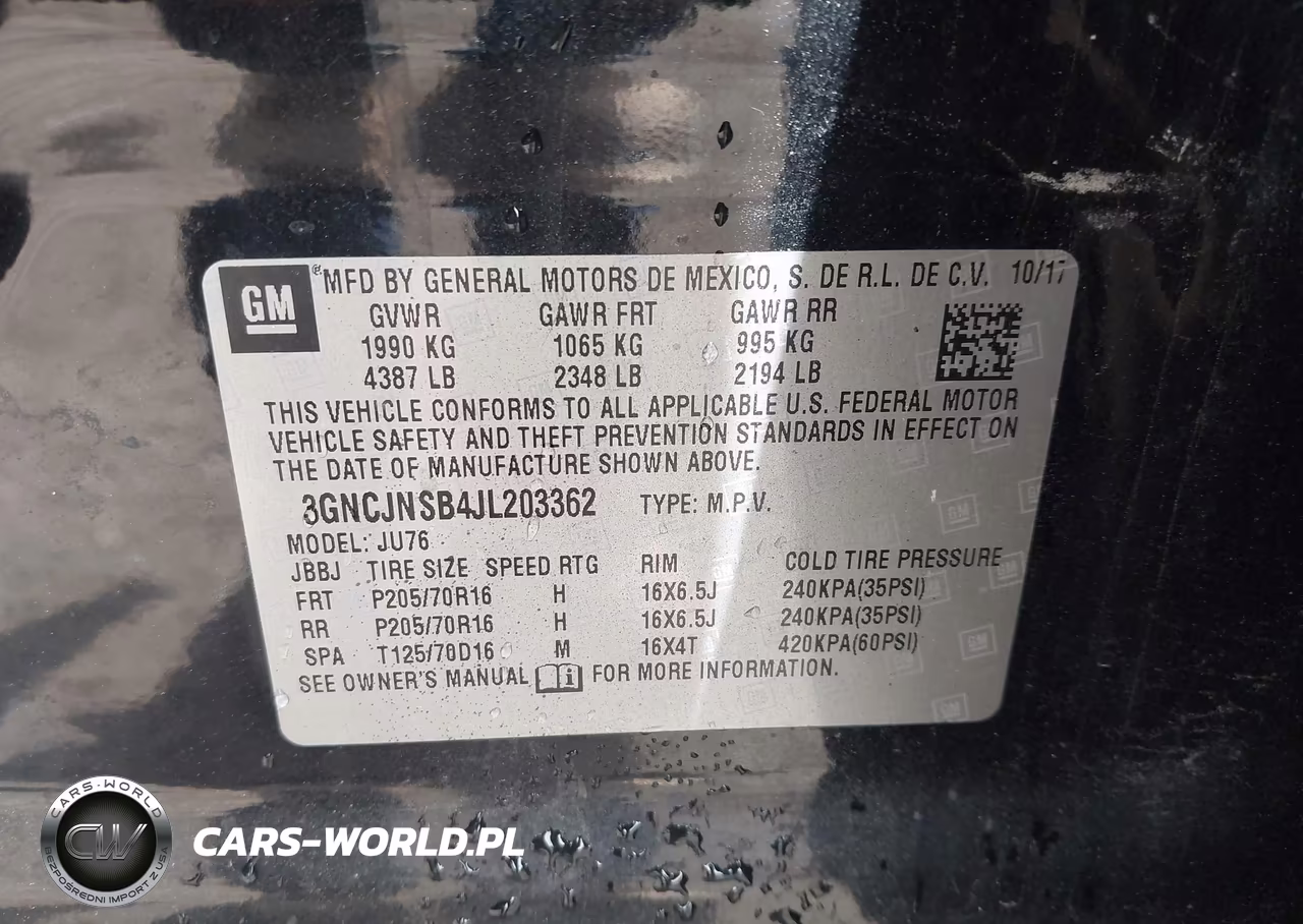 2018 Chevrolet Trax Ls VIN:3GNCJNSB4JL203362 - 9