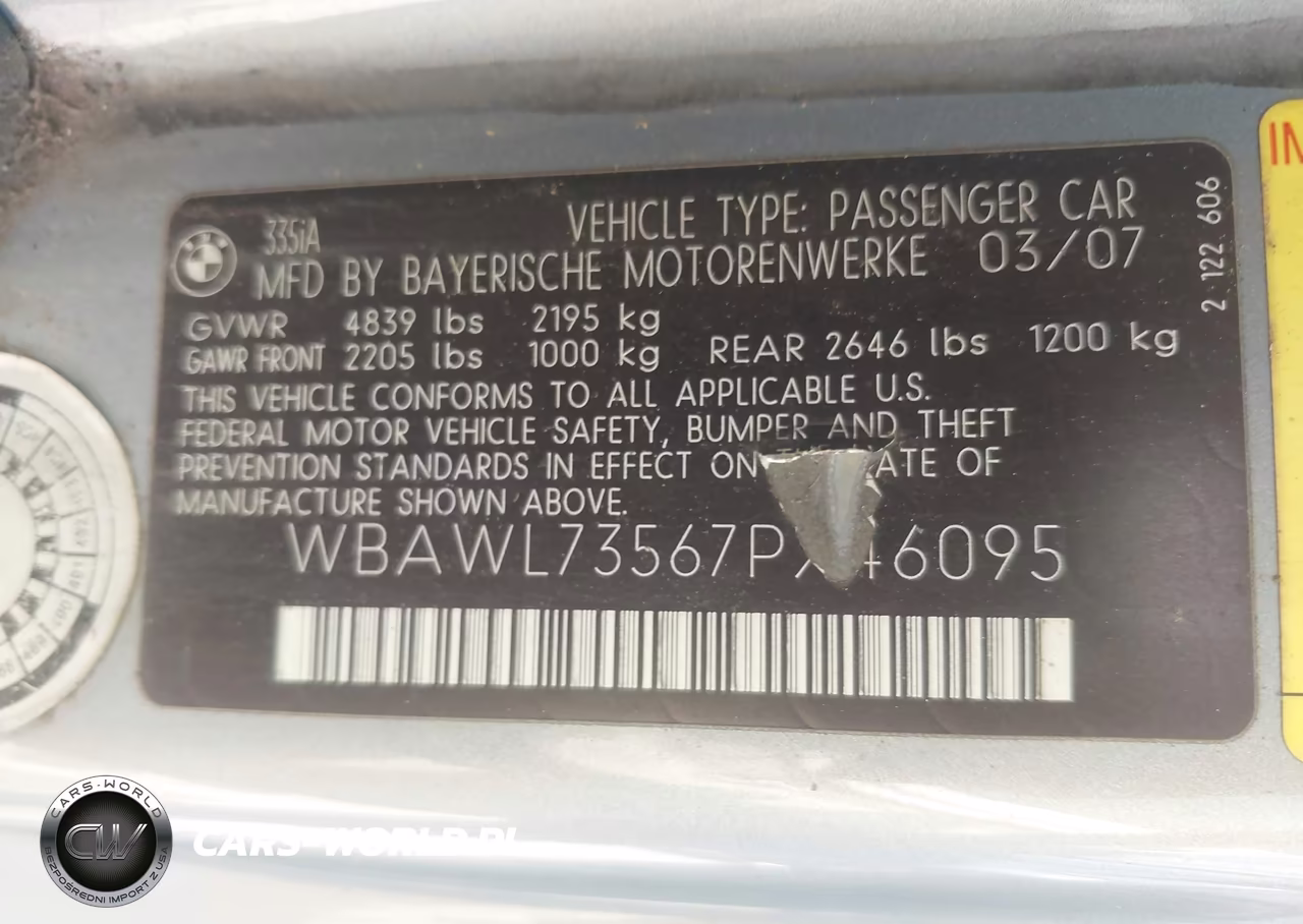 2007 BMW 335I VIN:WBAWL73567PX46095 - 9